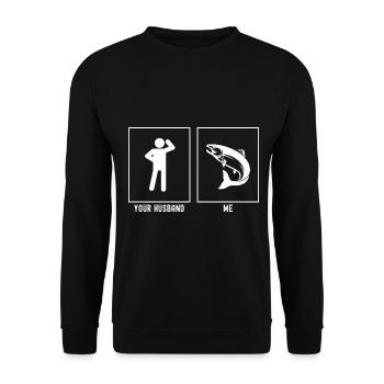 Your husband - me - fishing fish - Unisex Sweatshirt - black - Front - Alina (178cm) & Michal (187cm)