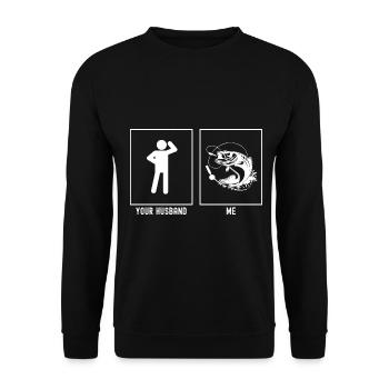 Votre mari - Moi - Fishing Fish Focus - Sweat-shirt Unisexe - noir - Devant - Alina (178cm) & Michal (187cm)