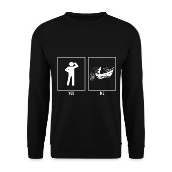 Sie - Ich - Angeln Schnellboot - Unisex Pullover - Schwarz - Vorne - Alina (178cm) & Michal (187cm)