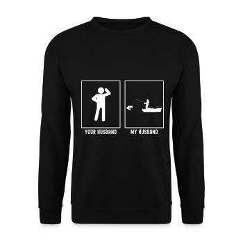 Ihr Ehemann - Mein Ehemann - Angeln Gefangen - Unisex Pullover - Schwarz - Vorne - Alina (178cm) & Michal (187cm)