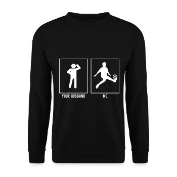 Her Husband - Me - Soccer Kid Kick - Unisex Sweatshirt - black - Front - Alina (178cm) & Michal (187cm)