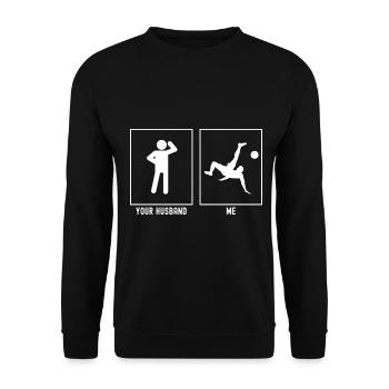 Her Husband - Me - Soccer Kick - Unisex Sweatshirt - black - Front - Alina (178cm) & Michal (187cm)