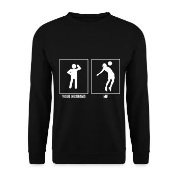 Her Husband - Me - Soccer Chest Throw - Unisex Sweatshirt - black - Front - Alina (178cm) & Michal (187cm)