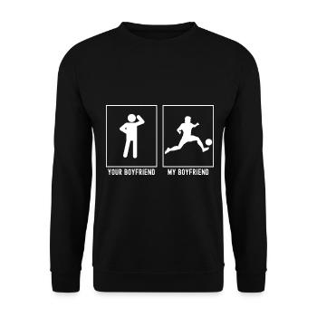 Dein Freund - Mein Freund - Fußballprofi - Unisex Pullover - Schwarz - Vorne - Alina (178cm) & Michal (187cm)
