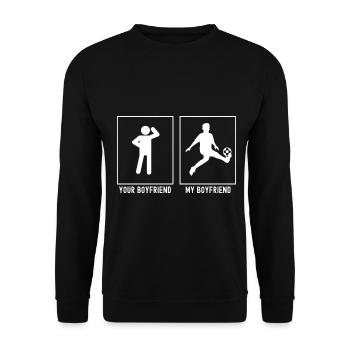 Your Friend - My Friend - Football Kick - Unisex Sweatshirt - black - Front - Alina (178cm) & Michal (187cm)