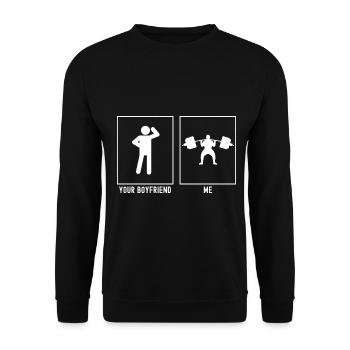 Dein Freund - Ich - Fitness Schweres Heben - Unisex Pullover - Schwarz - Vorne - Alina (178cm) & Michal (187cm)