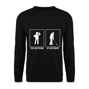 Ihr Freund - Mein Freund - Golfspieler(GO) - Unisex Pullover - Schwarz - Vorne - Alina (178cm) & Michal (187cm)