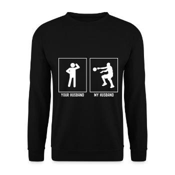 Her Husband - My Husband - Passing Basketball - Unisex Sweatshirt - black - Front - Alina (178cm) & Michal (187cm)