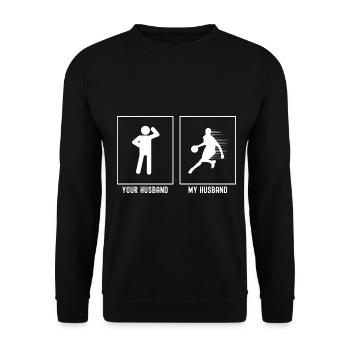 Ihr Ehemann - Mein Ehemann - Basketball Speed Line - Unisex Pullover - Schwarz - Vorne - Alina (178cm) & Michal (187cm)