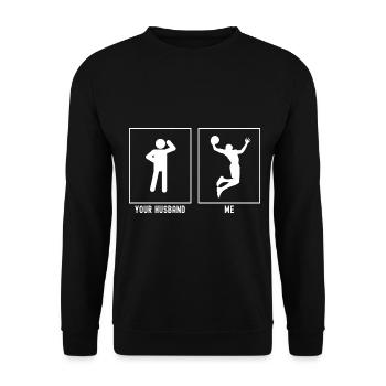 Votre mari - moi - joueur de basket-ball avec dunking - Sweat-shirt Unisexe - noir - Devant - Alina (178cm) & Michal (187cm)