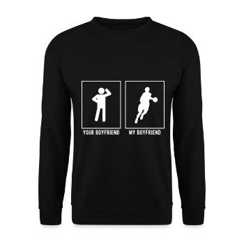 Dein Freund - Mein Freund - Basketballspieler - Unisex Pullover - Schwarz - Vorne - Alina (178cm) & Michal (187cm)