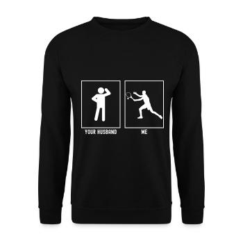 Her Husband - Me - Tennis Setback - Unisex Sweatshirt - black - Front - Alina (178cm) & Michal (187cm)