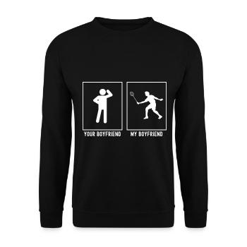 Dein Freund - Mein Freund - Tennisspieler - Unisex Pullover - Schwarz - Vorne - Alina (178cm) & Michal (187cm)