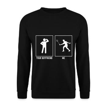 Dein Freund - Ich - Tennisspieler Vektor - Unisex Pullover - Schwarz - Vorne - Alina (178cm) & Michal (187cm)