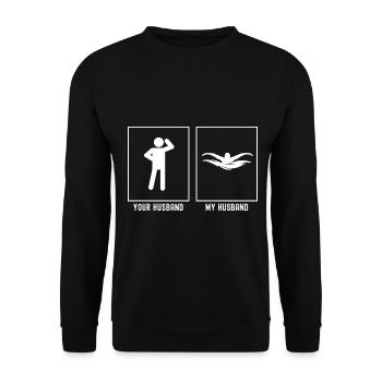 Her husband - My husband - Swimming - Unisex Sweatshirt - black - Front - Alina (178cm) & Michal (187cm)