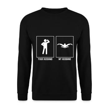 Her Husband - My Husband - Swimming - Unisex Sweatshirt - black - Front - Alina (178cm) & Michal (187cm)
