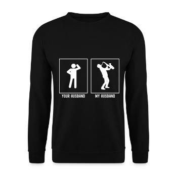 Son mari - Mon mari - Saxophone musical - Sweat-shirt Unisexe - noir - Devant - Alina (178cm) & Michal (187cm)