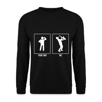 Dein Vater - Ich - Mann, der Trompete spielt - Unisex Pullover - Schwarz - Vorne - Alina (178cm) & Michal (187cm)