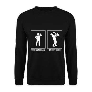 Dein Freund - Mein Freund - Musik Saxophon - Unisex Pullover - Schwarz - Vorne - Alina (178cm) & Michal (187cm)
