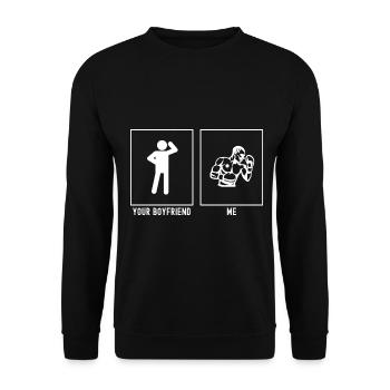Dein Freund - Ich - Boxen Seitenansicht - Unisex Pullover - Schwarz - Vorne - Alina (178cm) & Michal (187cm)