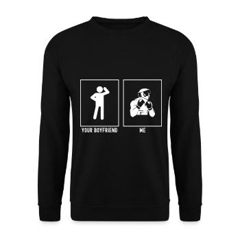 Dein Freund - Ich - Boxen Frontansicht - Unisex Pullover - Schwarz - Vorne - Alina (178cm) & Michal (187cm)