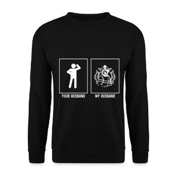 Her Husband - My Husband - Fire Brigade Logo - Unisex Sweatshirt - black - Front - Alina (178cm) & Michal (187cm)