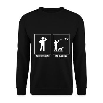 Her husband - My husband - duck hunting - Unisex Sweatshirt - black - Front - Alina (178cm) & Michal (187cm)