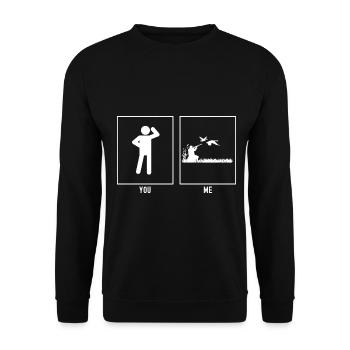 Ton père - Moi - Chasse aux oiseaux - Sweat-shirt Unisexe - noir - Devant - Alina (178cm) & Michal (187cm)