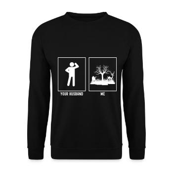 Ihr Ehemann - Ich - Jagd auf Rammler - Unisex Pullover - Schwarz - Vorne - Alina (178cm) & Michal (187cm)