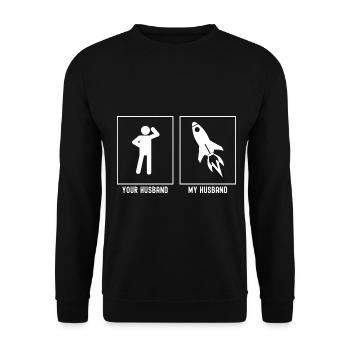 Her Husband - My Husband - Astronomy Rocket - Unisex Sweatshirt - black - Front - Alina (178cm) & Michal (187cm)