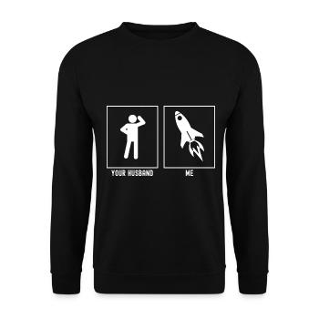 Her husband - I - Astronomical rocket ship - Unisex Sweatshirt - black - Front - Alina (178cm) & Michal (187cm)