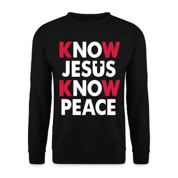 Know Jesus - Know Peace - Unisex Pullover - Schwarz - Vorne - Alina (178cm) & Michal (187cm)