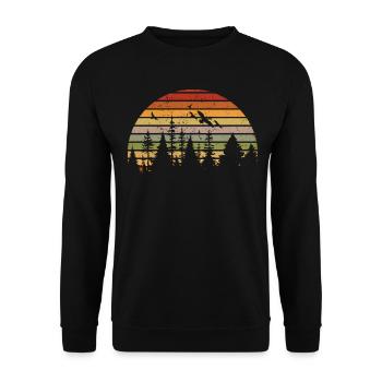 Retro Wald Outdoor Wandern Natur - Unisex Pullover - Schwarz - Vorne - Alina (178cm) & Michal (187cm)