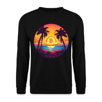 Logo Bitcoin, symbole, lever du soleil, soleil, mer - Sweat-shirt Unisexe - noir - Devant - Alina (178cm) & Michal (187cm)