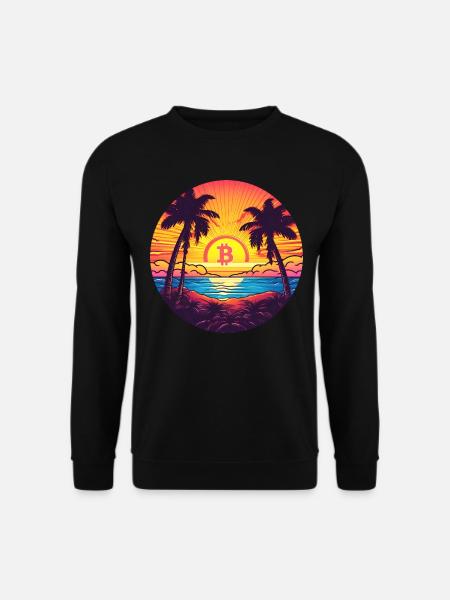 Bitcoin Logo, Symbol, Sonnenaufgang, Sonne, Meer - Unisex Pullover - Schwarz