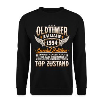 Oldtimer Baujahr 1994 Jahrgang Geburtstag Geschenk - Unisex Pullover - Schwarz - Vorne - Alina (178cm) & Michal (187cm)
