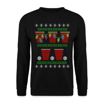Funny Ugly Christmas Beer Pong Pattern - Unisex Sweatshirt - black - Front - Alina (178cm) & Michal (187cm)