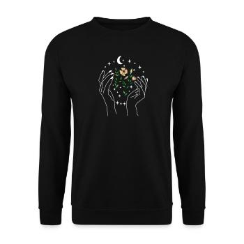 Notre terre, nature, fleurs, lune et étoiles - Sweat-shirt Unisexe - noir - Devant - Alina (178cm) & Michal (187cm)