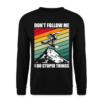 Snowboard Spruch – Don’t Follow Me - Unisex Pullover - Schwarz - Vorne - Alina (178cm) & Michal (187cm)