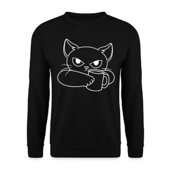 Funny cat with cup / bad mood - Unisex Sweatshirt - black - Front - Alina (178cm) & Michal (187cm)