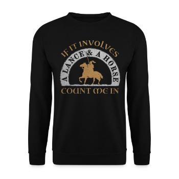 Tjost Lanzenstechen Ritter auf Pferd Mittelalter - Unisex Pullover - Schwarz - Vorne - Alina (178cm) & Michal (187cm)