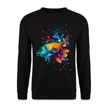 Farbenfroher Fisch - Unisex Pullover - Schwarz - Vorne - Alina (178cm) & Michal (187cm)