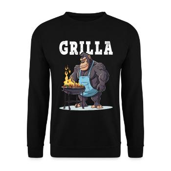Grillen Grilla Griller Gorilla BBQ Spruch Lustig - Unisex Pullover - Schwarz - Vorne - Alina (178cm) & Michal (187cm)
