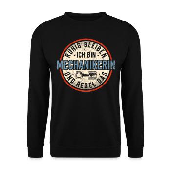 Mechanikerin Regelt Das Schrauberin KFZ Werkstatt - Unisex Pullover - Schwarz - Vorne - Alina (178cm) & Michal (187cm)