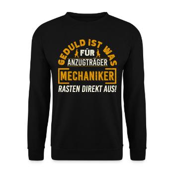 Mechaniker Rasten Direkt Aus Geduld Spruch - Unisex Pullover - Schwarz - Vorne - Alina (178cm) & Michal (187cm)