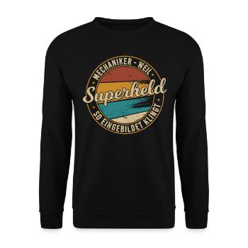 Mechaniker Superheld Schrauber KFZ Werkstatt - Unisex Pullover - Schwarz - Vorne - Alina (178cm) & Michal (187cm)