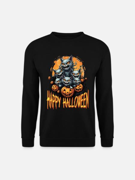 Happy Halloween Katzen Kürbis Kostüm Gruselig - Unisex Pullover - Schwarz