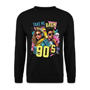 90s 90er Jahre Bunt Musik Party Karneval Kostüm - Unisex Pullover - Schwarz - Vorne - Alina (178cm) & Michal (187cm)