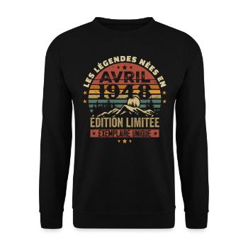 Die Legenden wurden im April 1948 geboren, Geschenk 1948 - Unisex Pullover - Schwarz - Vorne - Alina (178cm) & Michal (187cm)