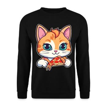 Le chat adore la pizza - Sweat-shirt Unisexe - noir - Devant - Alina (178cm) & Michal (187cm)